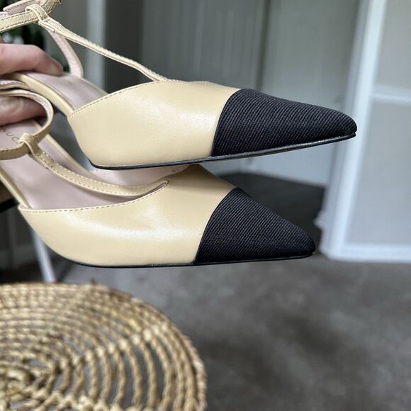 Tuckernuck Nude Leather Margot Kitten Heels Slingback Pumps Closed Pointed Toe 7 - Picture 14 of 14